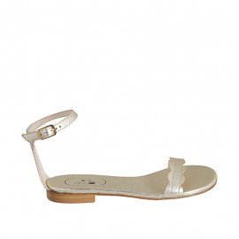 Woman's open shoe with strap in platinum laminated leather heel 1 - Available sizes:  33