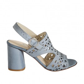 Sandale pour femmes en cuir perforé bleu gris talon 7 - Pointures disponibles:  43