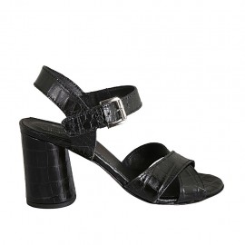 Sandalo da donna con cinturino in pelle stampata nera tacco 7 - Misure disponibili: 32, 33, 34, 42, 43, 44, 45