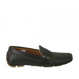 Men's car shoe in blue-colored leather - Available sizes:  46