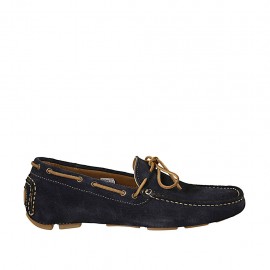 Men's car shoe with laces in blue suede - Available sizes:  46, 52