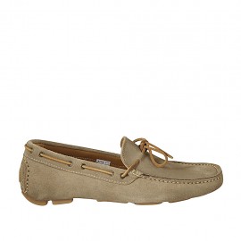 Men's laced car shoe in beige suede - Available sizes:  46