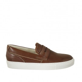 Men's loafer in brown leather and pierced leather - Available sizes:  49, 50