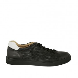 Zapato para hombre con cordones y plantilla extraible en piel y piel trensada negra y blanca - Tallas disponibles:  47