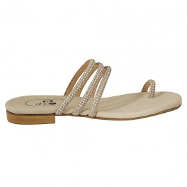 Sabot infradito con borchie da donna in pelle beige tacco 1 - Misure disponibili: 33, 34, 42, 43, 44, 45