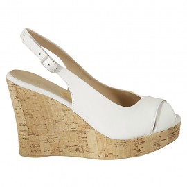 Sandale pour femmes en cuir blanc talon compensé 10 - Pointures disponibles:  42