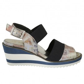 Sandalo da donna con elastici in camoscio stampato multicolore zeppa 6 - Misure disponibili: 42