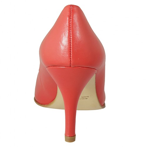 Escarpin bout pointu en cuir rouge talon 8