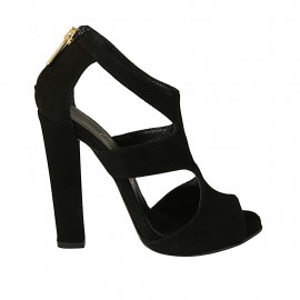 Chaussure ouverte pour femmes avec fermeture eclair et plateau en daim noir talon 11 - Pointures disponibles:  34