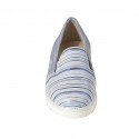 Woman's mocassin with elastic bands in light blue suede and blue, light blue and white striped printed suede wedge 4 - Available sizes:  43