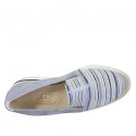 Mocassino da donna con elastici in camoscio azzurro e camoscio stampato a righe azzurro, bianco e blu zeppa 4 - Misure disponibili: 43