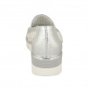 Woman's mocassin with elastic bands in pierced white and silver laminated leather wedge 3 - Available sizes:  42