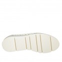 Woman's mocassin with elastic bands in pierced white and silver laminated leather wedge 3 - Available sizes:  42