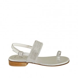 Sandalias de dedo con estras para mujer en piel plateada tacon 2 - Tallas disponibles:  32