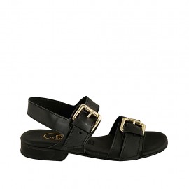 Sandalo da donna con fibbie in pelle nera tacco 2 - Misure disponibili: 32, 33, 34, 42, 43, 44, 45, 46