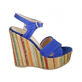 Sandalo con cinturino e plateau in camoscio bluette con zeppa rivestita in tessuto multicolore 12 - Misure disponibili: 31, 32, 33, 34, 42, 43, 44, 45