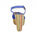 Woman's strap sandal with platform in cornflower blue suede and multicolored fabric wedge heel 12 - Available sizes:  42