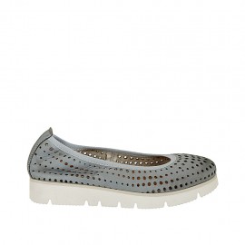 Ballerine pour femmes en cuir perforé bleu gris talon compensé 2 - Pointures disponibles:  32, 33