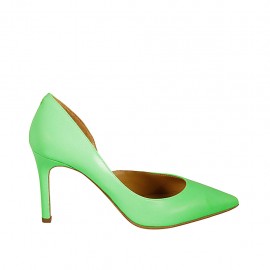 Scarpa aperta al lato da donna in pelle verde fluorescente tacco 8 - Misure disponibili: 42