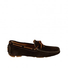 Men's laced car shoe in dark brown suede - Available sizes:  46, 47, 50, 52