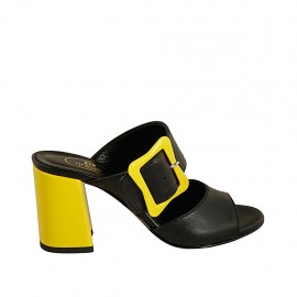 Mule pour femmes avec boucle en cuir noir et cuir verni jaune talon 7 - Pointures disponibles:  32, 42