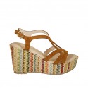 Sandalo con plateau in camoscio cuoio con zeppa rivestita multicolore 9 - Misure disponibili: 32, 34, 42, 43, 44, 45