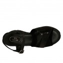 Woman's strap sandal in black laminated and printed suede with platform and wedge heel 9 - Available sizes:  42