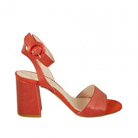 Sandalo da donna con cinturino alla caviglia in pelle laminata rosso brillante tacco 7 - Misure disponibili: 32, 33, 34, 42, 43, 44, 46