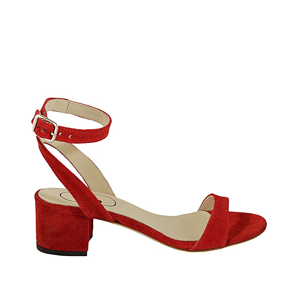red suede heels with ankle strap