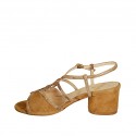 Sandale pour femmes en cuir imprimé et daim brun clair talon 5 - Pointures disponibles:  42