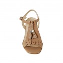 Sandale pour femmes avec glands et franges en cuir beige talon 7 - Pointures disponibles:  42