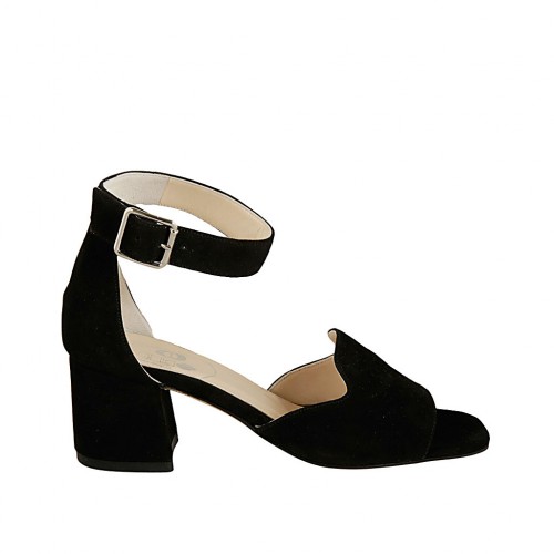 Escarpin ouvert pour femmes avec courroie en daim noir talon 6 - Pointures disponibles:  45