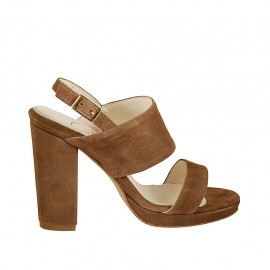 Sandalia con plataforma para mujer en gamuza marron tierra tacon 10 - Tallas disponibles:  42