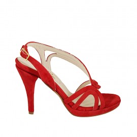 Sandale pour femmes avec plateforme en daim rouge talon 9 - Pointures disponibles:  42