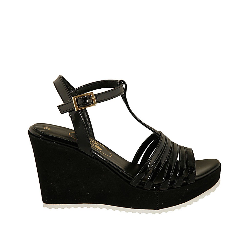 black t strap sandal heel