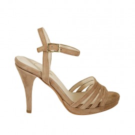 Sandale pour femmes avec plateforme et courroie en daim beige sable talon 9 - Pointures disponibles:  42