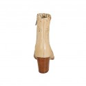 Stivaletto da donna con cerniera in pelle e pelle forata beige tacco 6 - Misure disponibili: 43