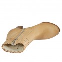 Stivaletto da donna con cerniera in pelle e pelle forata beige tacco 6 - Misure disponibili: 43