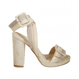 Sandalo da donna con fibbie e plateau in pelle cipria, camoscio beige e grigio tacco 10 - Misure disponibili: 32, 33, 34, 42, 43, 44, 45, 46, 47