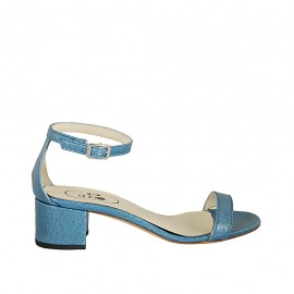 Scarpa aperta da donna con cinturino in vernice stampata azzurra tacco 4 - Misure disponibili: 32, 33, 34, 42, 43, 44, 45