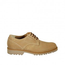 Men's laced shoe in beige nubuck leather - Available sizes:  46, 47