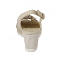 Woman's sandal with bow in beige and white printed suede wedge heel 6 - Available sizes:  42