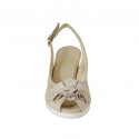 Woman's sandal with bow in beige and white printed suede wedge heel 6 - Available sizes:  42