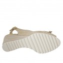 Sandale pour femmes avec noeud en daim beige et imprimé blanc talon compensé 6 - Pointures disponibles:  42