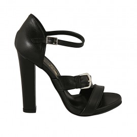 Chaussure ouverte pour femmes avec courroie et boucle en cuir noir talon 11 - Pointures disponibles:  42