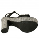 Sandale pour femmes avec plateforme et courroie en cuir noir et tissu gris talon 12 - Pointures disponibles:  43