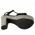 Sandalo con cinturino e plateau in pelle nera e tessuto grigio tacco 12 - Misure disponibili: 31, 32, 33, 34, 42, 43, 44