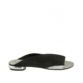 Woman's open mules in black and silver leather heel 1 - Available sizes:  33