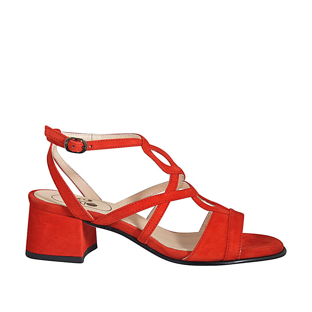 Sandale pour femmes en daim rouge avec courroie talon 4 ...