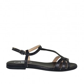 Sandalo da donna in pelle nera tacco 1 - Misure disponibili: 33